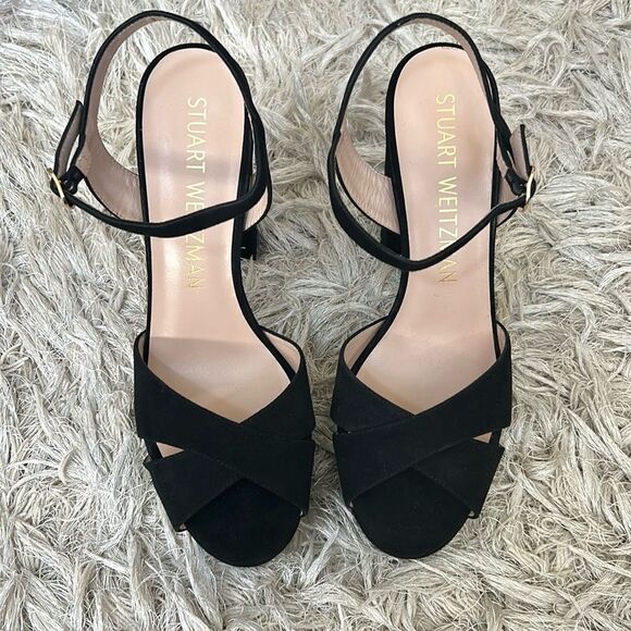 NWOB Stuart Weitzman Soliesse Suede Ankle Strap Platform Sandals in Black sz 10 - Picture 7 of 12